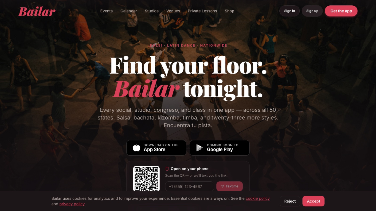 Bailar website home page